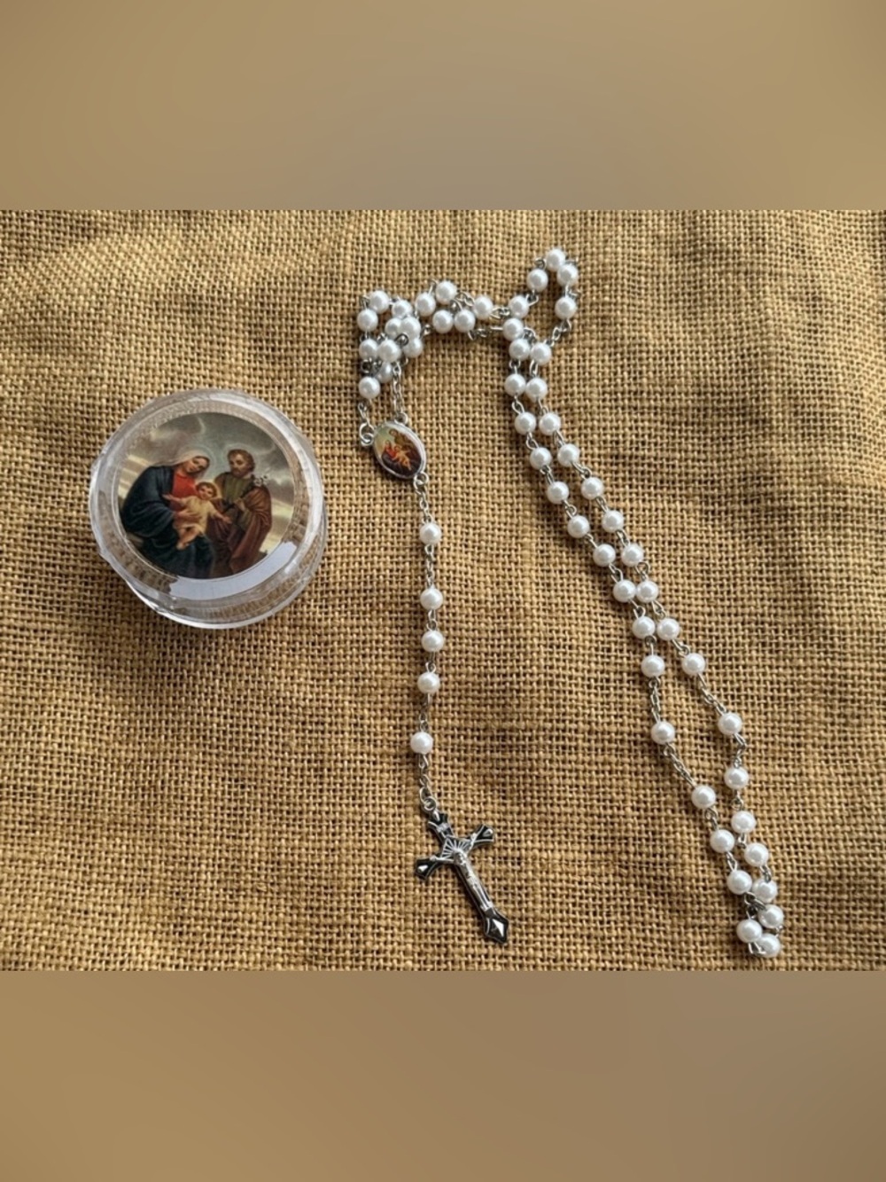 Catholic  White Beaded Rosary with Silver Cross unisex new inbox